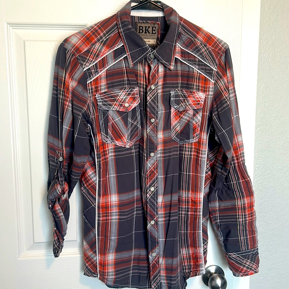 Plaid slim fit, long sleeve shirt